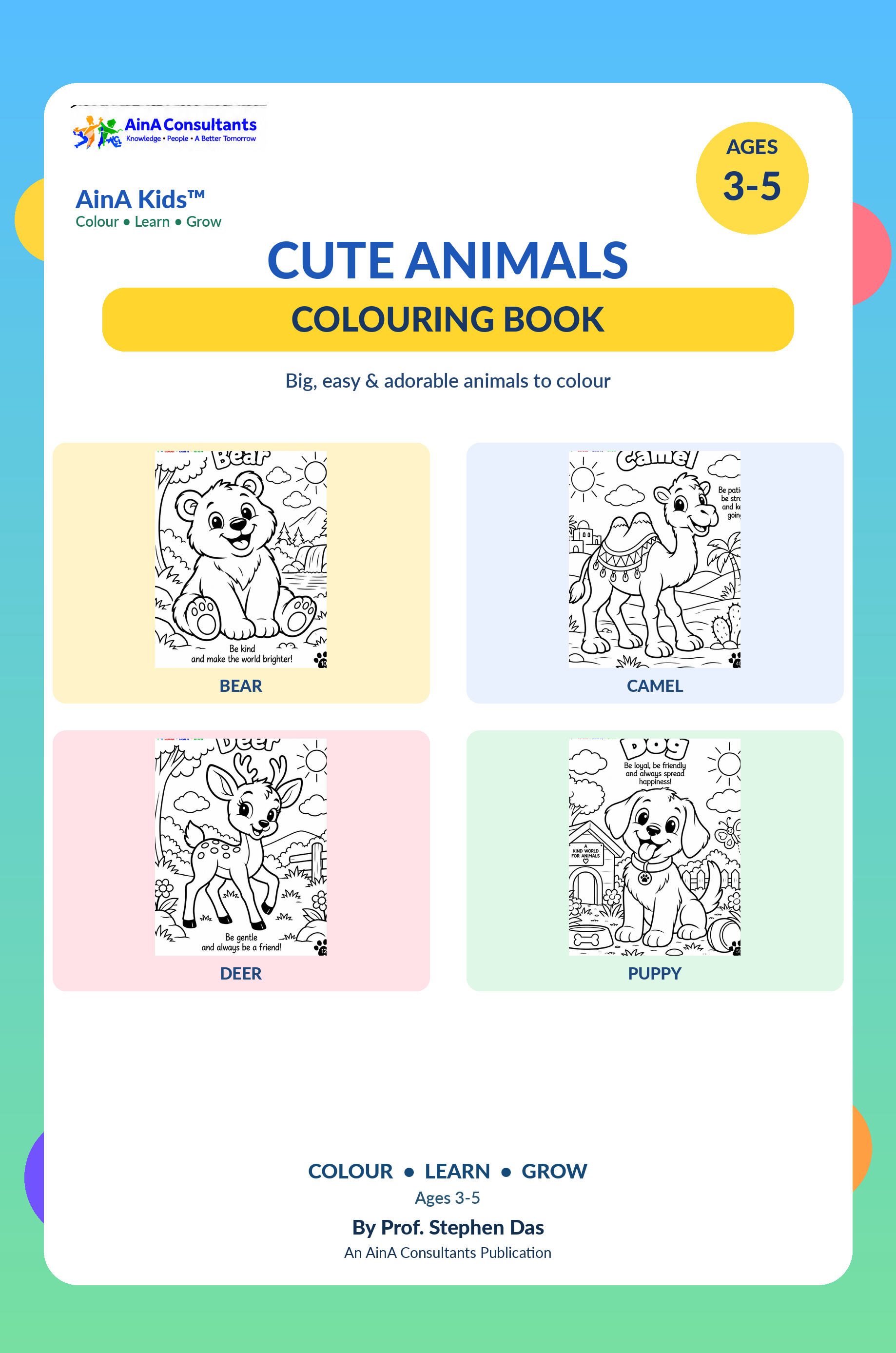 AinA Kids Cute Animals Colouring Book — Ages 3–5 cover